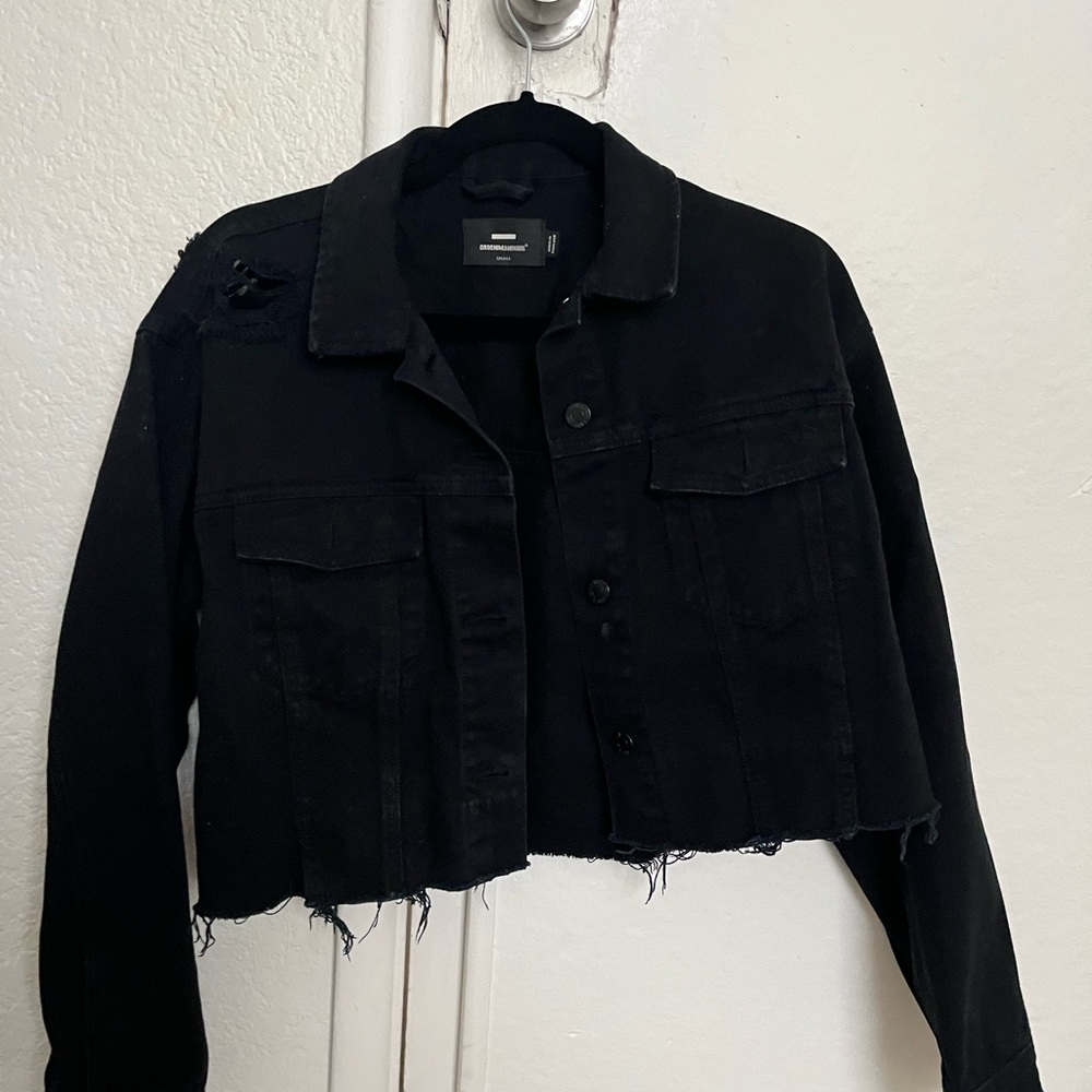 Dr denim cropped black jean jacket denim jacket